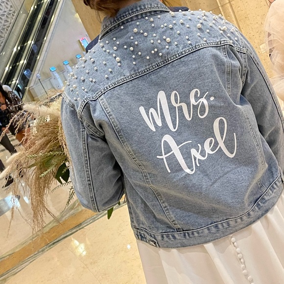 Custom Mrs. Denim Jacket with Pearls - Picture 6 of 6